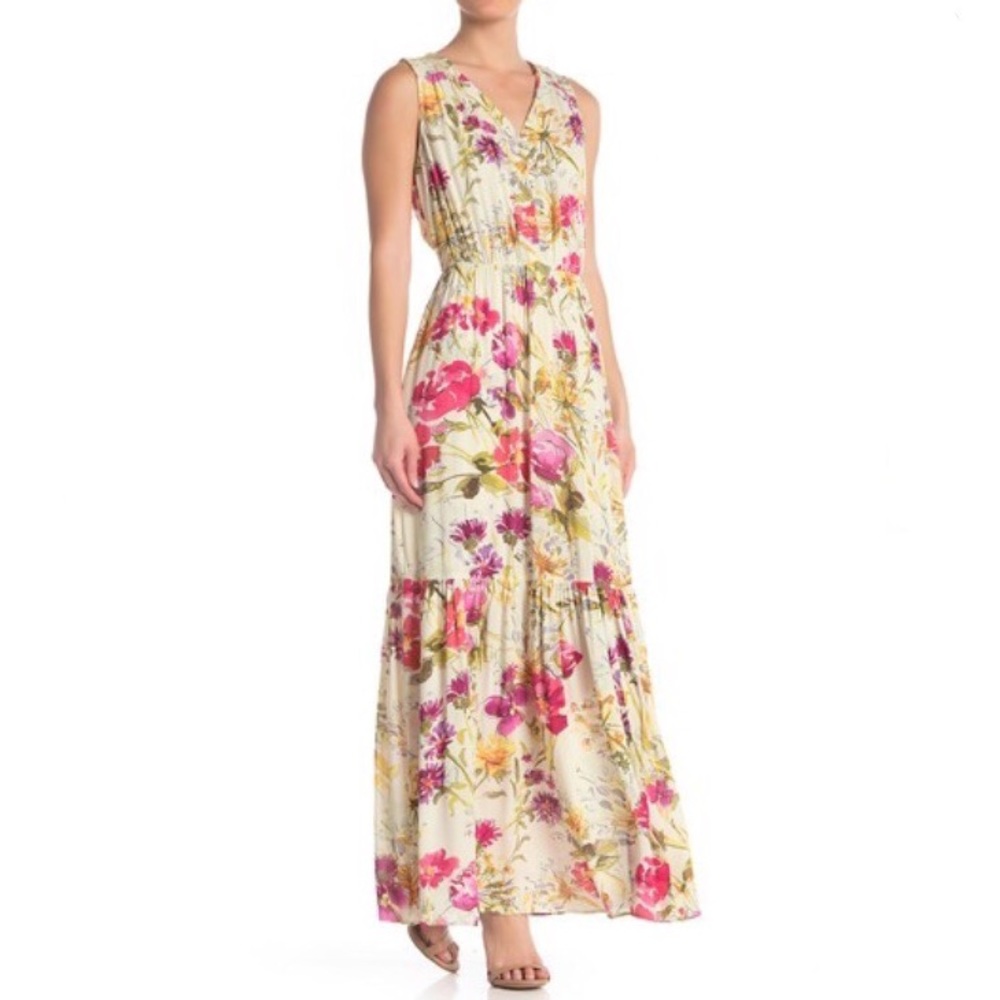 ECI Floral Long Maxi Dress Rayon Sleeveless Boho NWT